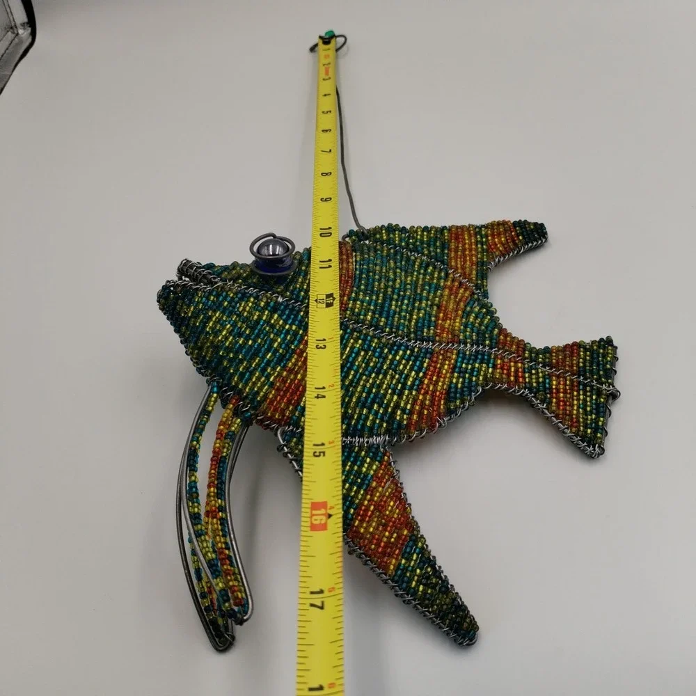 Beaded Wire Marine Life Fish Seahorse Ornaments Lot 3 Coastal Home Decor Folk